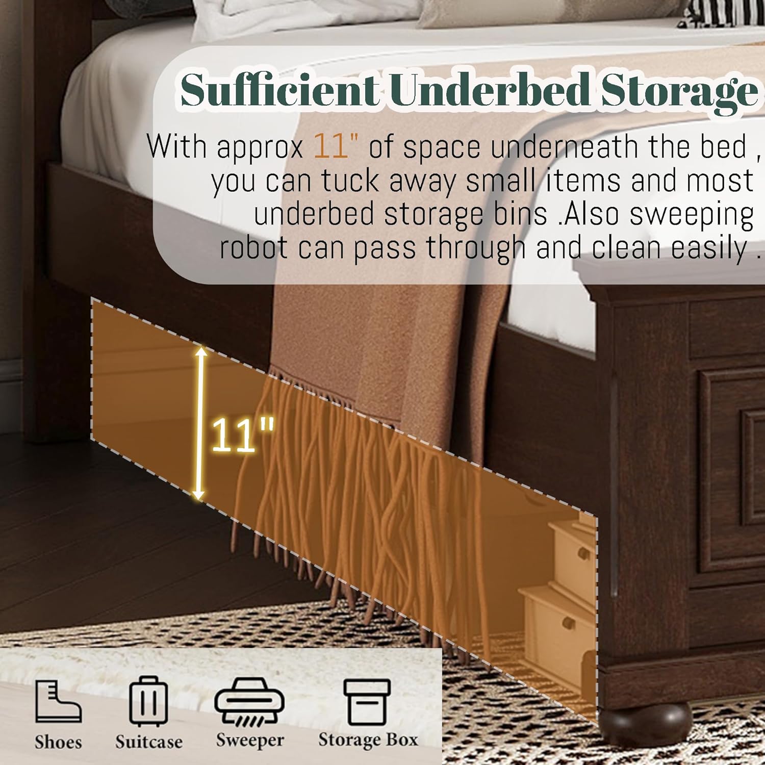 Mirightone King Size Platform Bed with Tall Headboard & Footboard, Pinewood King Bed Frame with Wood Panel Bed Base, No Squeak, No Box Spring Needed, Traditional Style, Brown