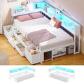 MSmask 14 Inch Corner Bed Frame with Bookcase Storage, Twin XL Daybed with 6 Drawers, Charging Station and LED Light, Twin XL Size Metal Platform Bed Frame for Kids Teenagers, White