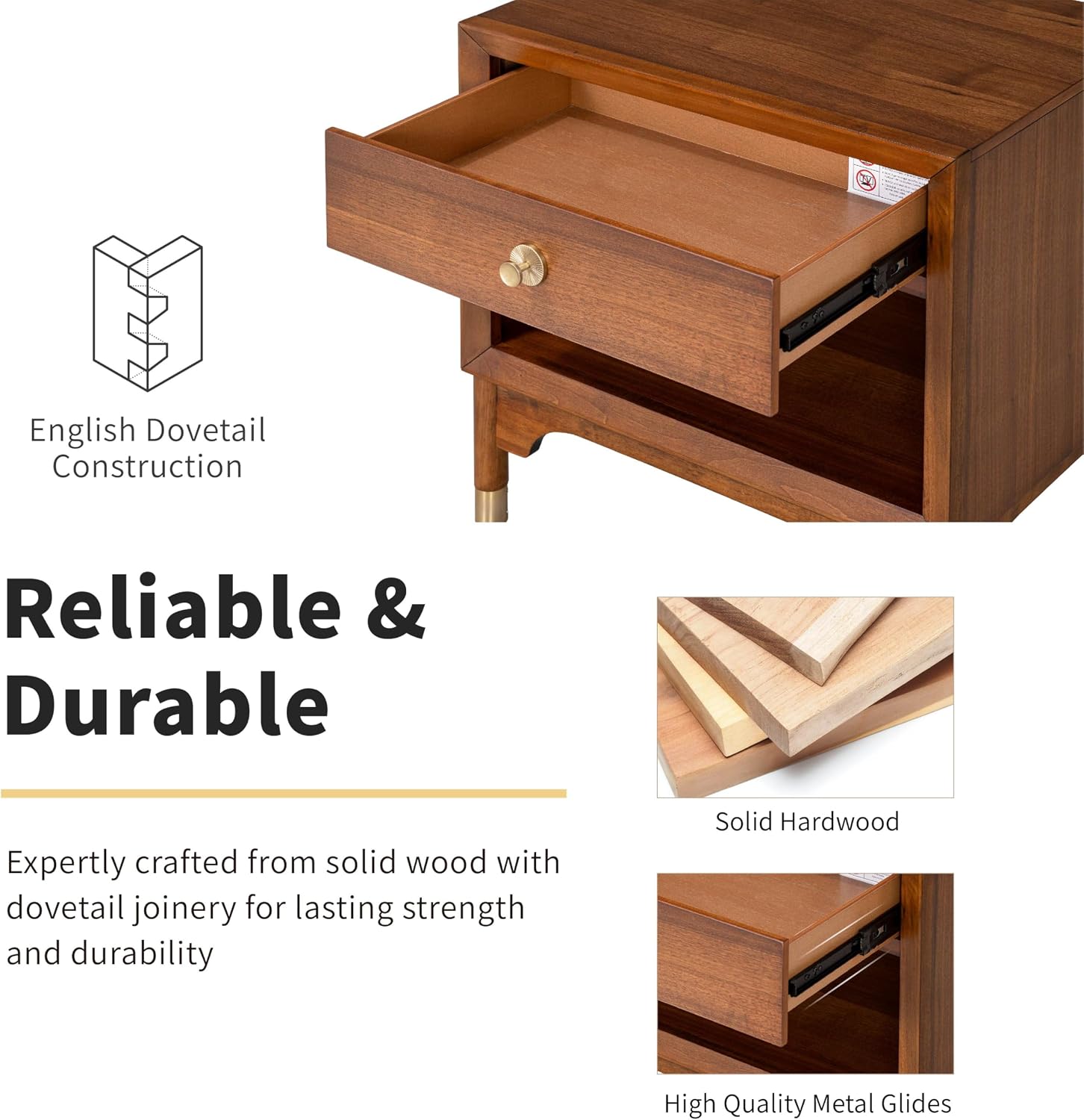 Furniture of America Forma Modern Solid Wood 4-Piece Bedroom Set with Upholstered Bed with LED Lights, Ball-Bearing Glide on Nightstand and Dresser with Mirror, No Box Spring Needed, King, Walnut