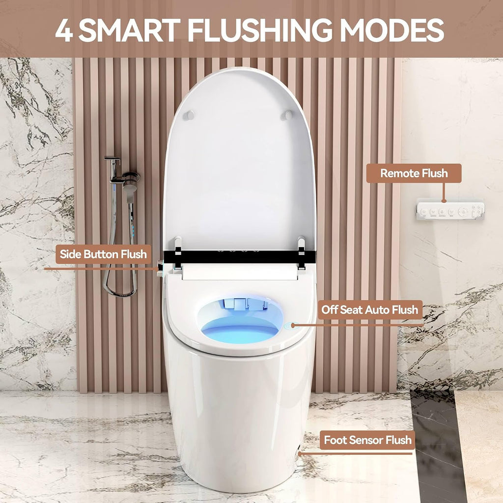 Smart Toilet with Auto Open/Close, Auto Flush, Warm Air Dryer & Nozzle Self-Cleaning,One-Piece Electric Toilet with Bidet Built-In,Heated Seat with Adjustable Temperature, Foot Sensor (ST-MX70)