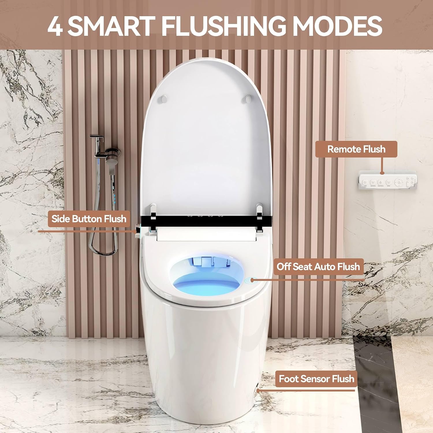 Smart Toilet with Auto Open/Close, Auto Flush, Warm Air Dryer & Nozzle Self-Cleaning,One-Piece Electric Toilet with Bidet Built-In,Heated Seat with Adjustable Temperature, Foot Sensor (ST-MX70)