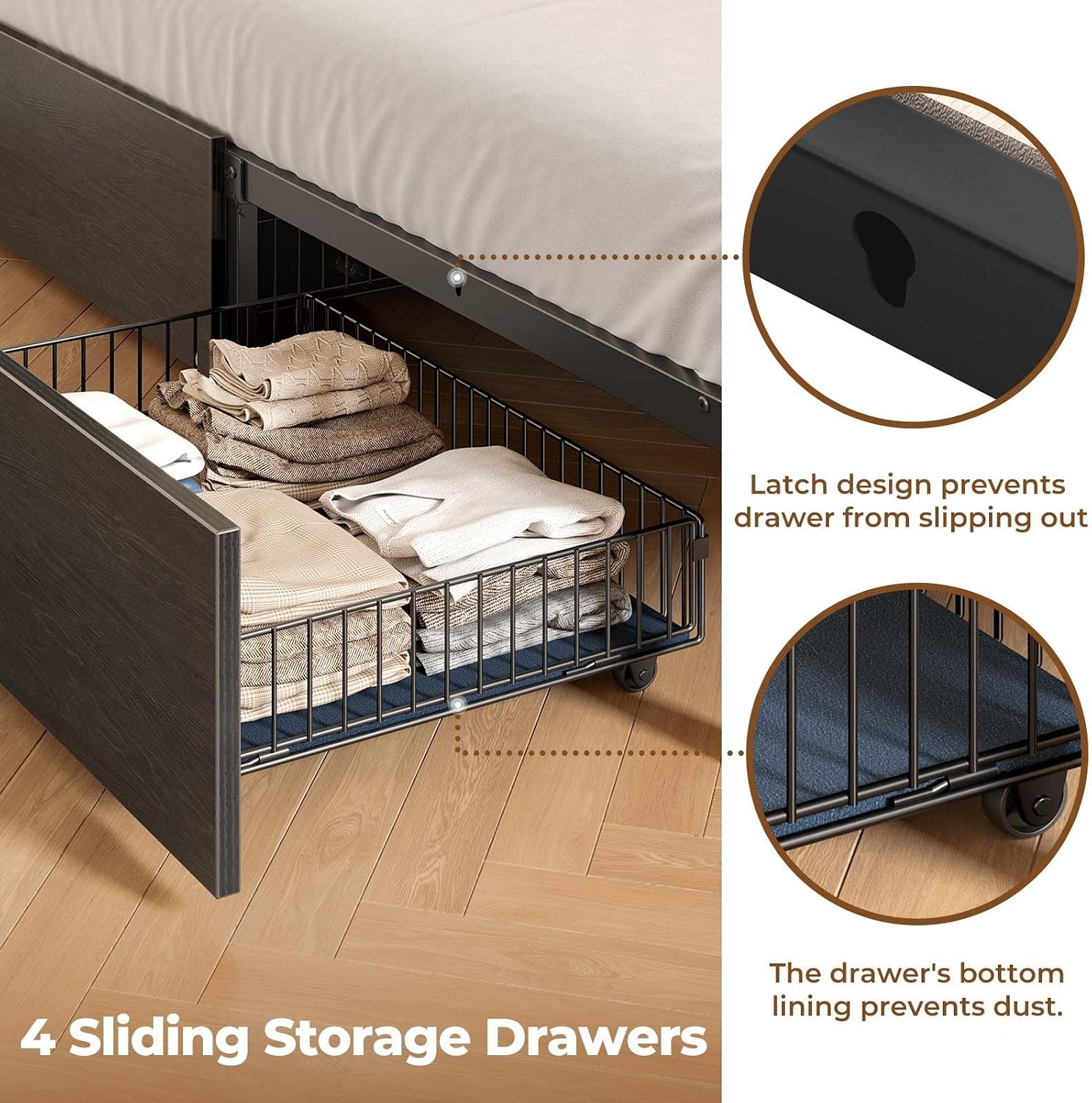Rolanstar Twin Bed Frame with Storage Headboard & 4 Drawers, Metal Platform Bed with Charging Station, LED Single Bed with Side Shelf, No Box Spring Needed, Easy Assembly, Black