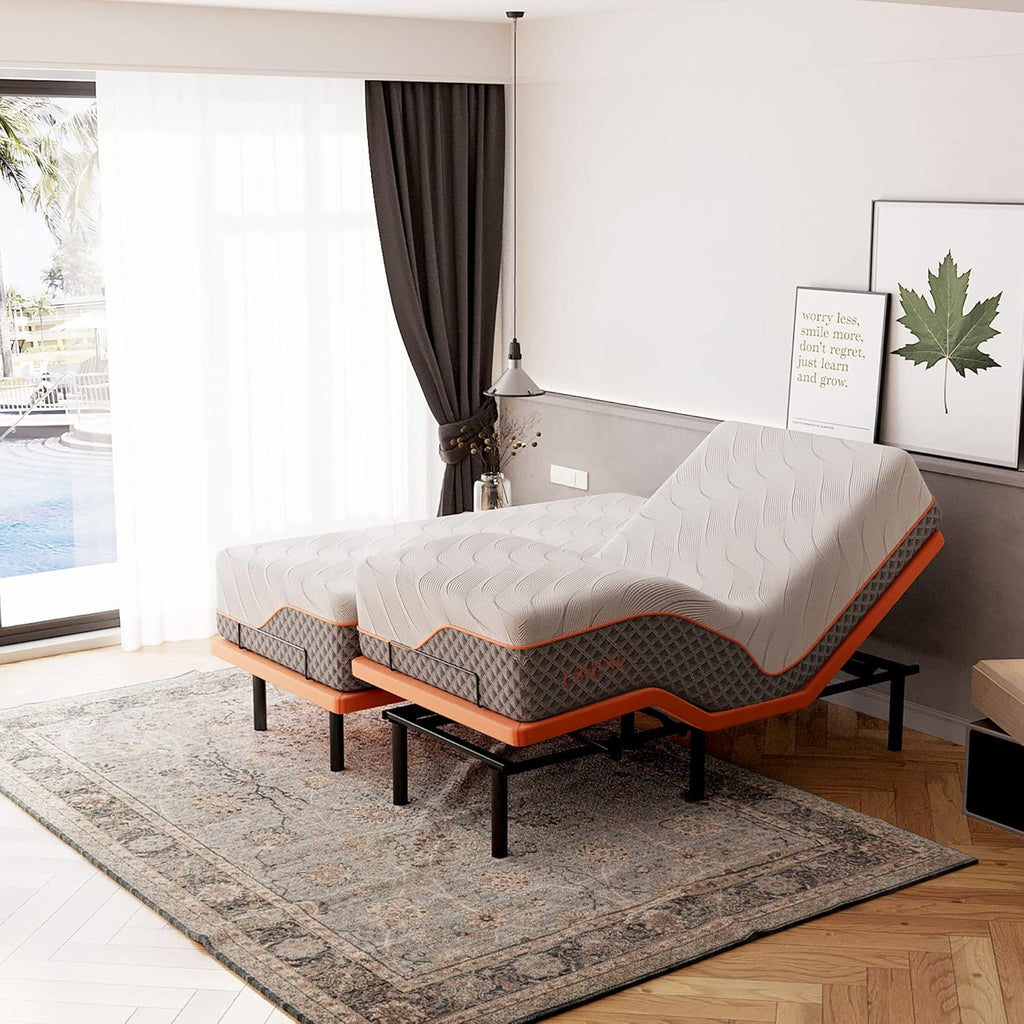 Split King Adjustable Bed Frame with Mattress - 14' Luxury Hybrid Mattress, Smart APP Contorl, Massage, Zero Gravity, Anti-Snore, 5 Minutes Installation, Head and Foot Incline, Medium Soft, Split King