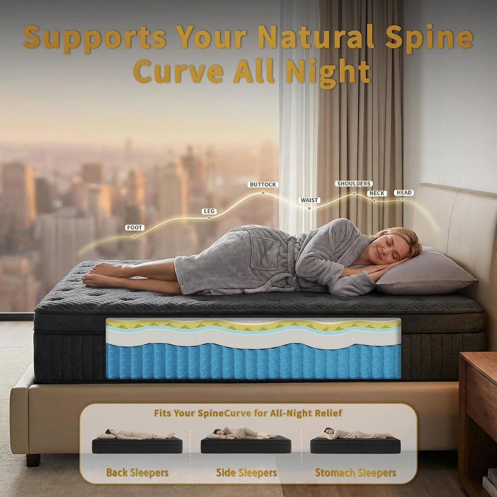 inight Twin XL Mattress, 12 Inch Medium Firm Hybrid, Nebulign Foam & Pocket Springs, Spinal Alignment for Teens & Single Adults (130-230lbs), Fiberglass-Free, CFR 1633 Compliant