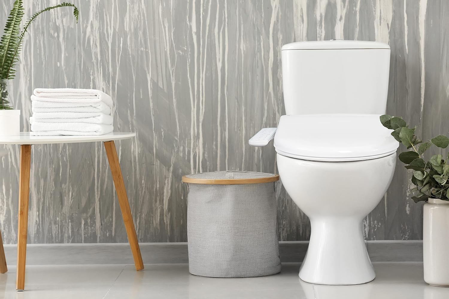 BidetMate 1000 Series Electric Smart Toilet Bidet Seat with Heated Water, Side Control Panel, and Warm Air Dryer - Self-Cleaning - Perfect for a Smart Home Kit - Round