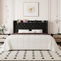 Allewie King Size Bed Frame, Storage Headboard with Charging Station, Wingback Velvet Upholstered, Diamond Stitched Button Tufted, Sturdy Wooden Slats, No Box Spring Needed, Easy Assembly, Black