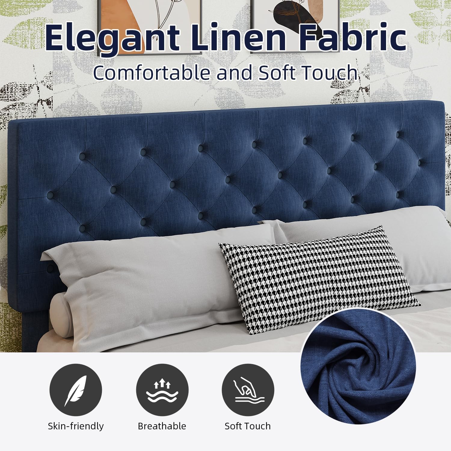 BarnFurin Full Size Bed Frame with Button Tufted Headboard, Upholstered Platform Bed with Wooden Slats Support, No Box Spring Needed, Easy Assembly, Navy Blue