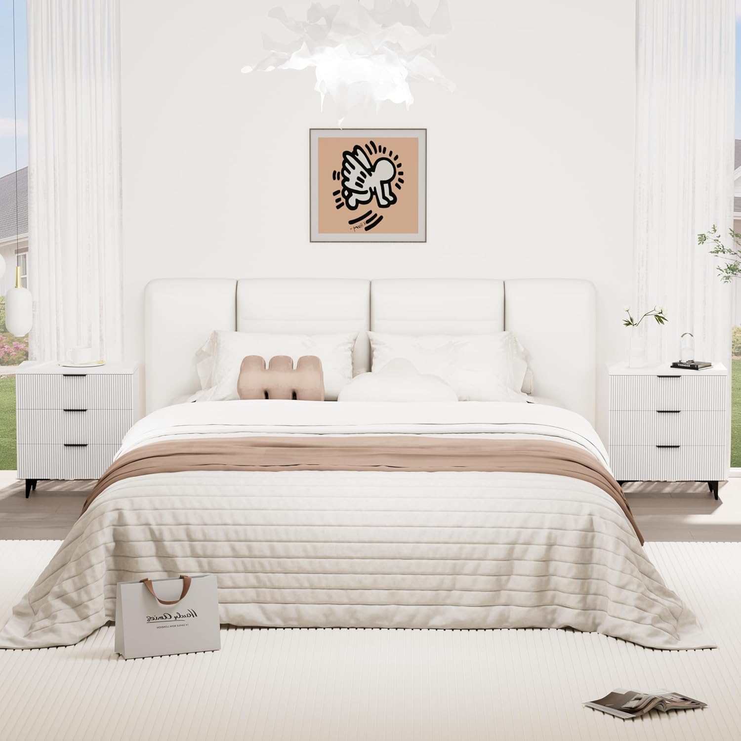 Royal Windsor Large Night Stand Fluted Nightstand with 3 Drawers, Side End Table with Storage, Modern Oversized Nightstands Bedside Table for Bedroom, White