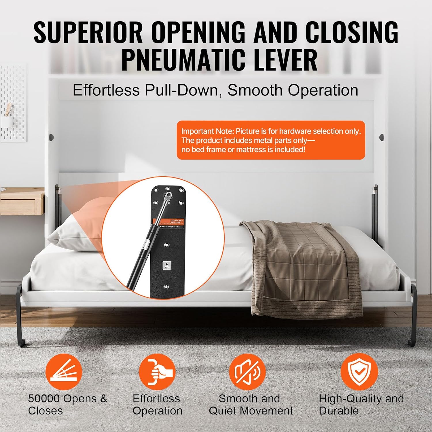 Happybuy Murphy Bed Kit, Queen Size, Vertical Deluxe DIY Wall Bed Mechanical Hardware Kit, Pneumatic Lever Heavy Duty Bed Frame Support, Folding Cabinet Wall Bed Space Saving Design for Guestroom