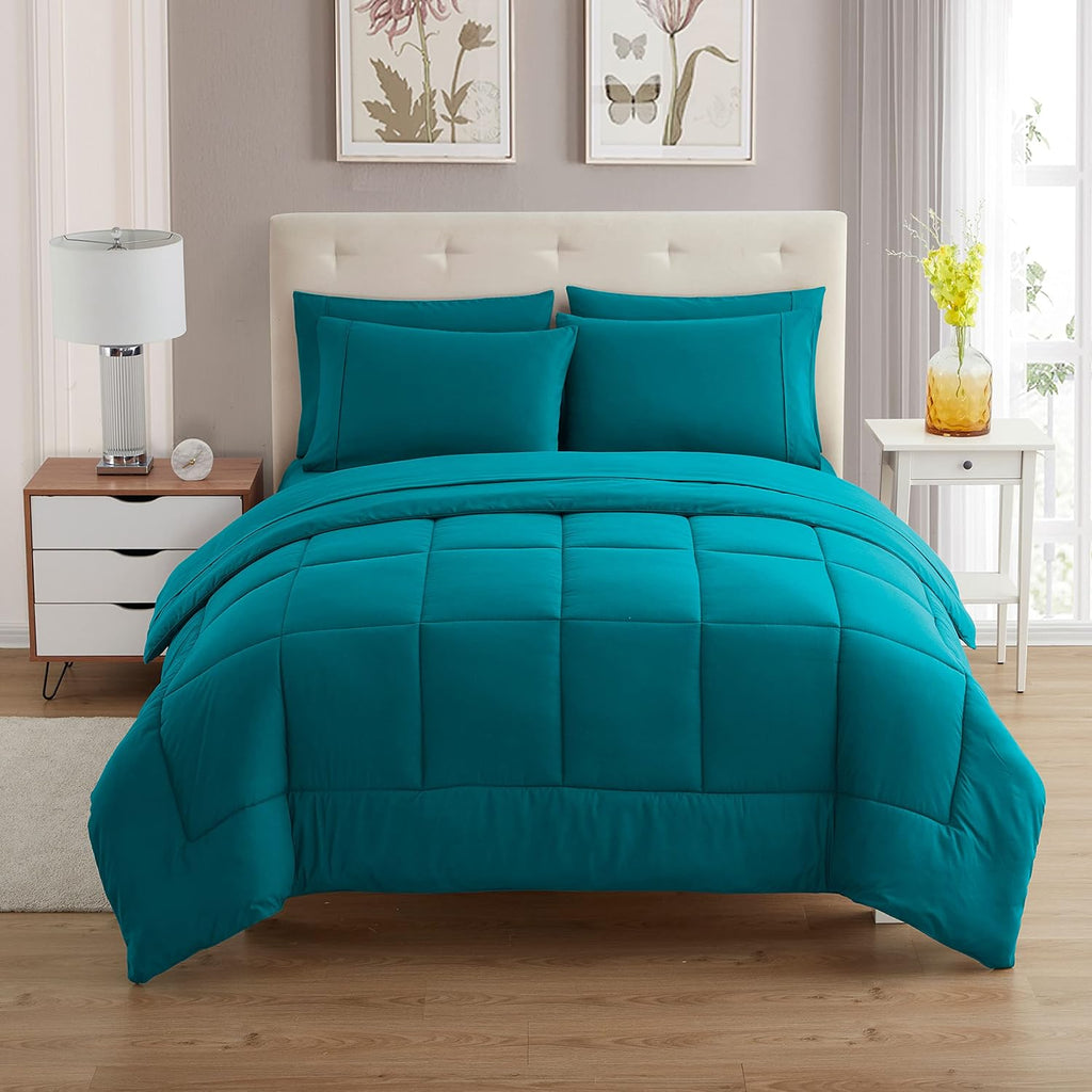 Sweet Home Collection 5 Piece Comforter Set Bag Solid Color All Season Soft Down Alternative Blanket & Luxurious Microfiber Bed Sheets, Teal, Twin (Pack of 4)