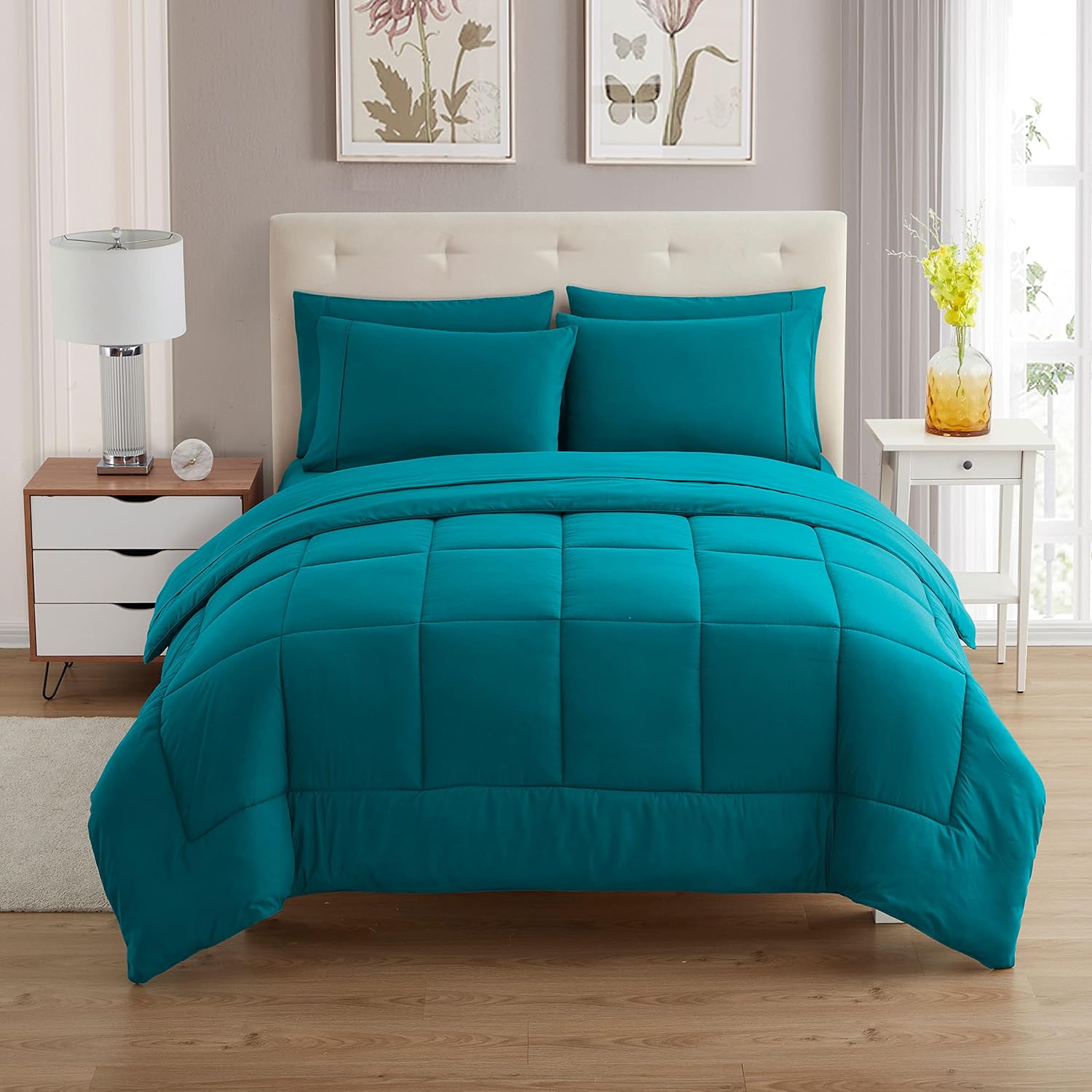 Sweet Home Collection 5 Piece Comforter Set Bag Solid Color All Season Soft Down Alternative Blanket & Luxurious Microfiber Bed Sheets, Teal, Twin (Pack of 4)