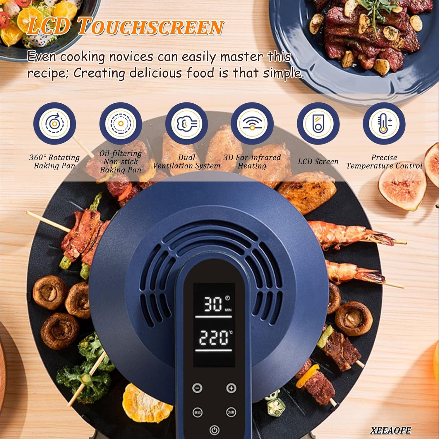 Indoor Smokeless Grill & Griddle, 1390W with Smart Temperature Control and Non-Contact Heating, Larger Grilling Area, Simple-Clean Removable Plates