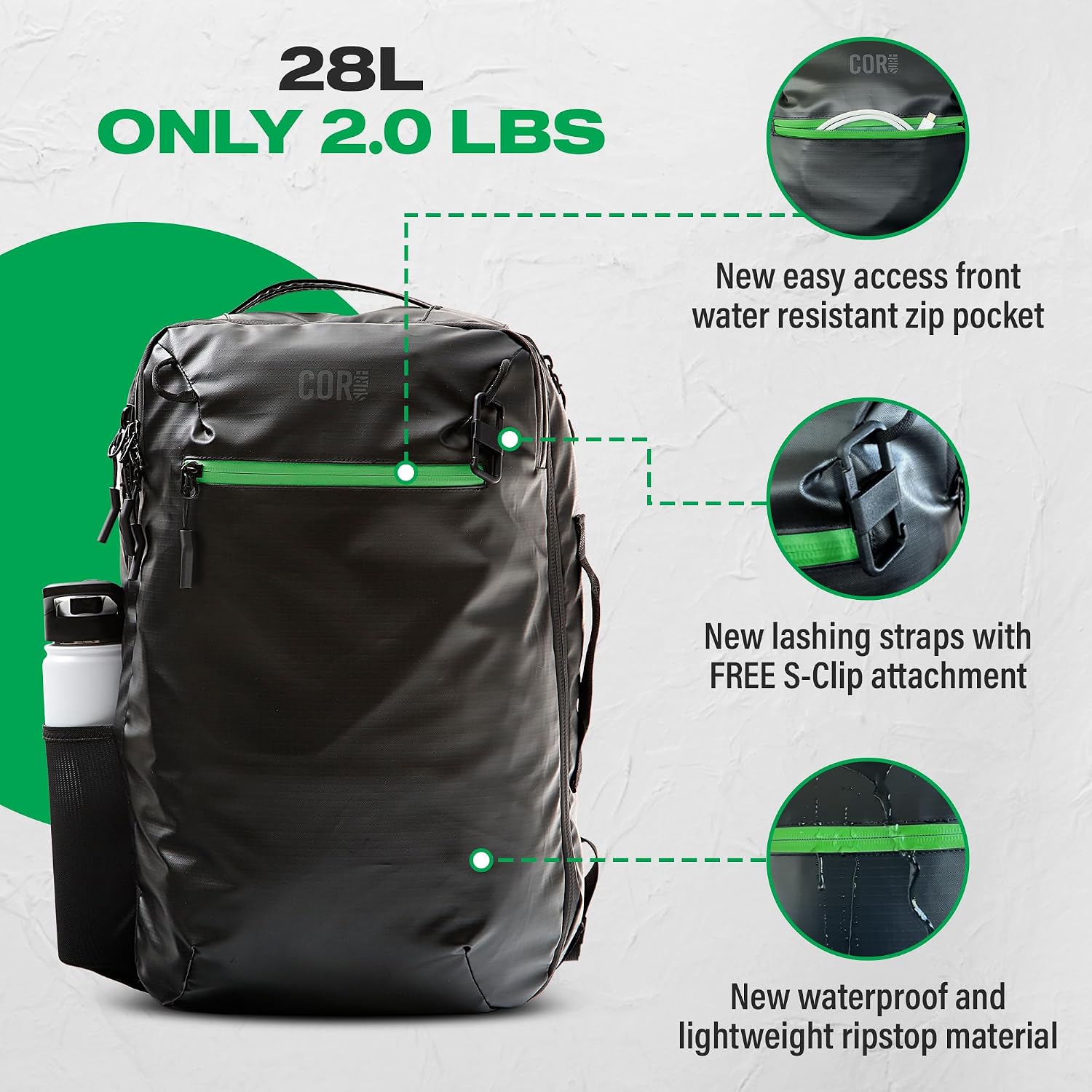 COR Surf Carry On Travel Backpack Bundle | Island Hopper Travel Backpack with Toiletry Bag and Compression Packing Cube Set