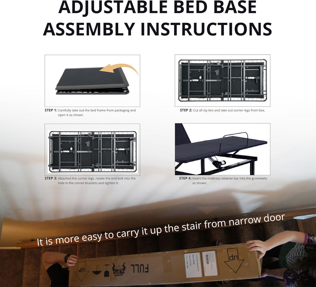 MLILY EGOHOME Adjustable Bed Frame Twin XL and 14 inch Memory Foam Mattress, Wireless Remote Adjustable Bed Base with 12' Adjustable Legs and Head and Foot Incline, Zero Gravity, Easy Assembly