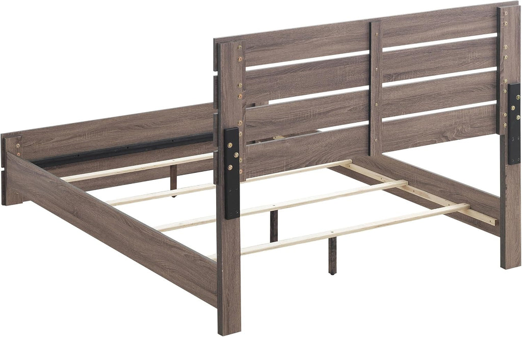 Coaster Home Furnishings Brantford Farmhouse 4-Piece Bedroom Set Eastern King Size Panel Bed Frame 52-inch Headboard Barrel Oak 207041KE-S4