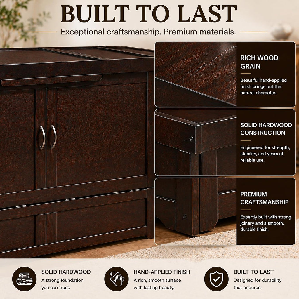 NIGHT & DAY Furniture Murphy Cube Cabinet Bed, Queen, Chocolate