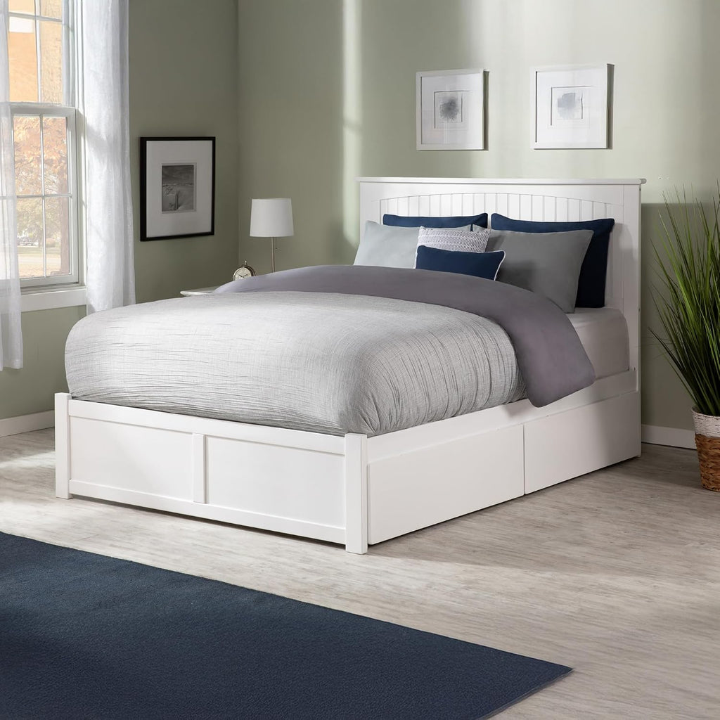 AFI, Nantucket King Platform Bed with Footboard & Storage Drawers, White