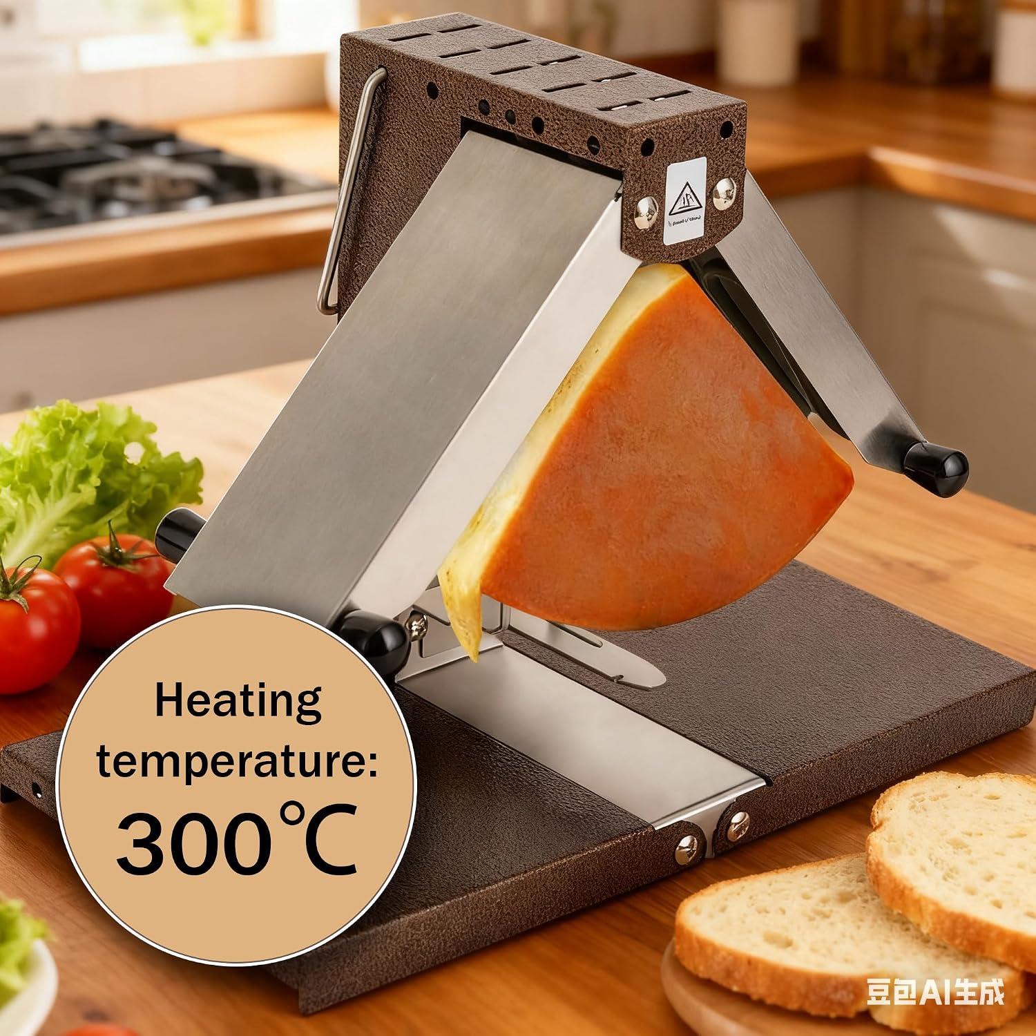Commercial Raclette Cheese Melter, 1000W Adjustable & Foldable Heating for Half-Wheel, Wedges & Blocks, Electric Melt Station for Restaurant, Cafe, Catering Buffet