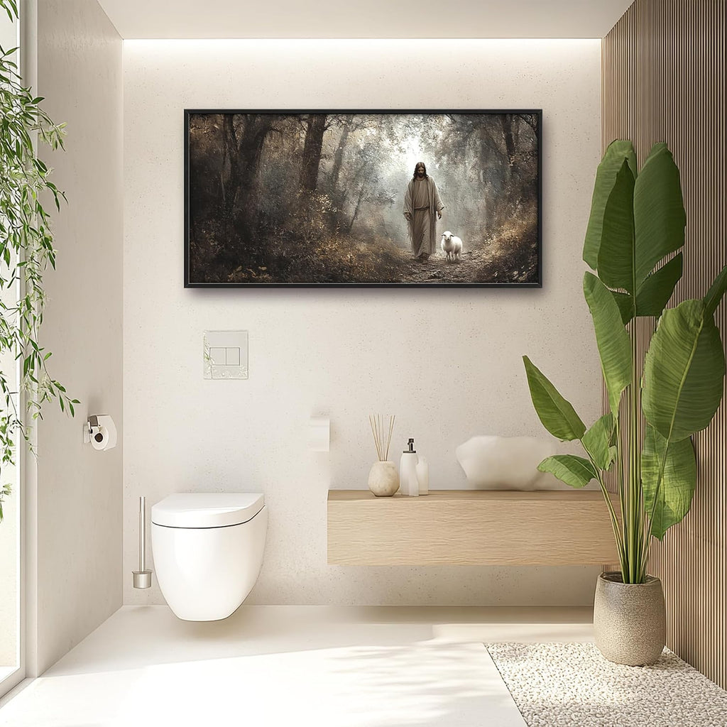 Vintage Christian Large Wall Art Framed Religious Wall Decor for Living Room Jesus Lamb Pictures Oversized Canvas Print Painting Modern Extra Large Artwork for Bedroom Office 60'x30'
