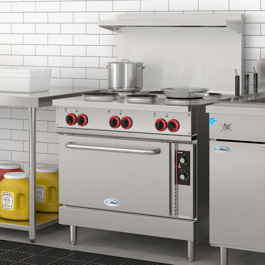 KoolMore 36 in. Commercial Electric Range with 6 Burners and 1 Standard Electric Oven in Stainless Steel - 208V 3-Phase, CSA Listed (KM-CR36-E)