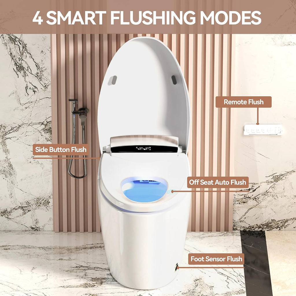 Smart Toilets with Heated Bidet Seat.Portable toilet with bidet built.Intelligent Toilet Auto Open,Close Seat. Bidet toilet with Dryer and Warm Water
