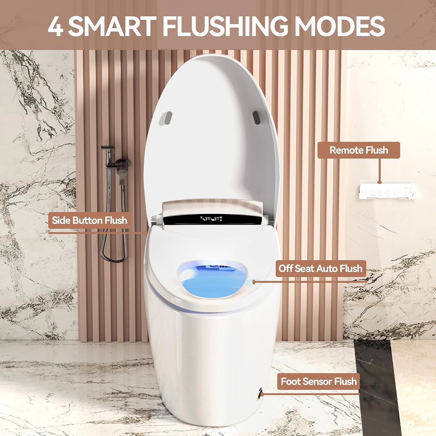 Smart Toilets with Heated Bidet Seat.Portable toilet with bidet built.Intelligent Toilet Auto Open,Close Seat. Bidet toilet with Dryer and Warm Water