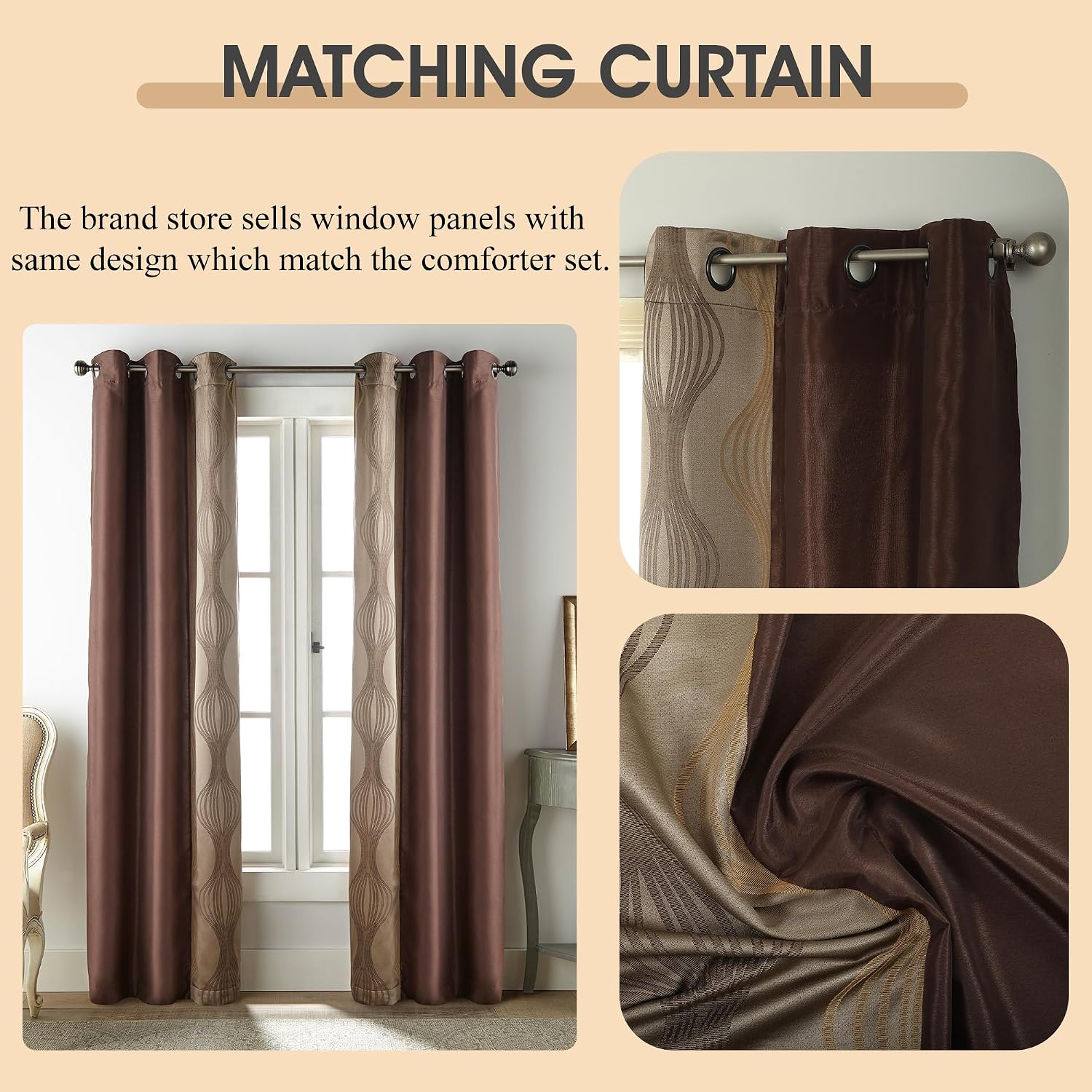 LANCO MODERN LIFESTYLE Full Comforter Set, Brown, 7 Pieces Bed in a Bag, Ultra Soft Jacquard with Solid Piecework, Luxury Bed Set with Comforters, Bed Skirt, Pillow Shams and Decorative Pillows