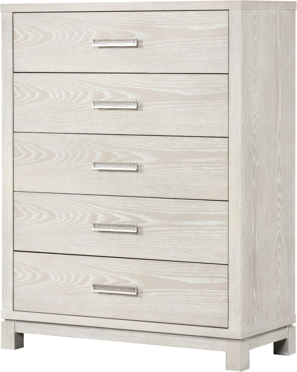 Furniture of America Bailer Modern Solid Wood 6-Piece Bedroom Set with LED on Headboard, Stainless Steal Posts and Marble Top on Nightstand, Box Spring Needed, King, Weathered Gray