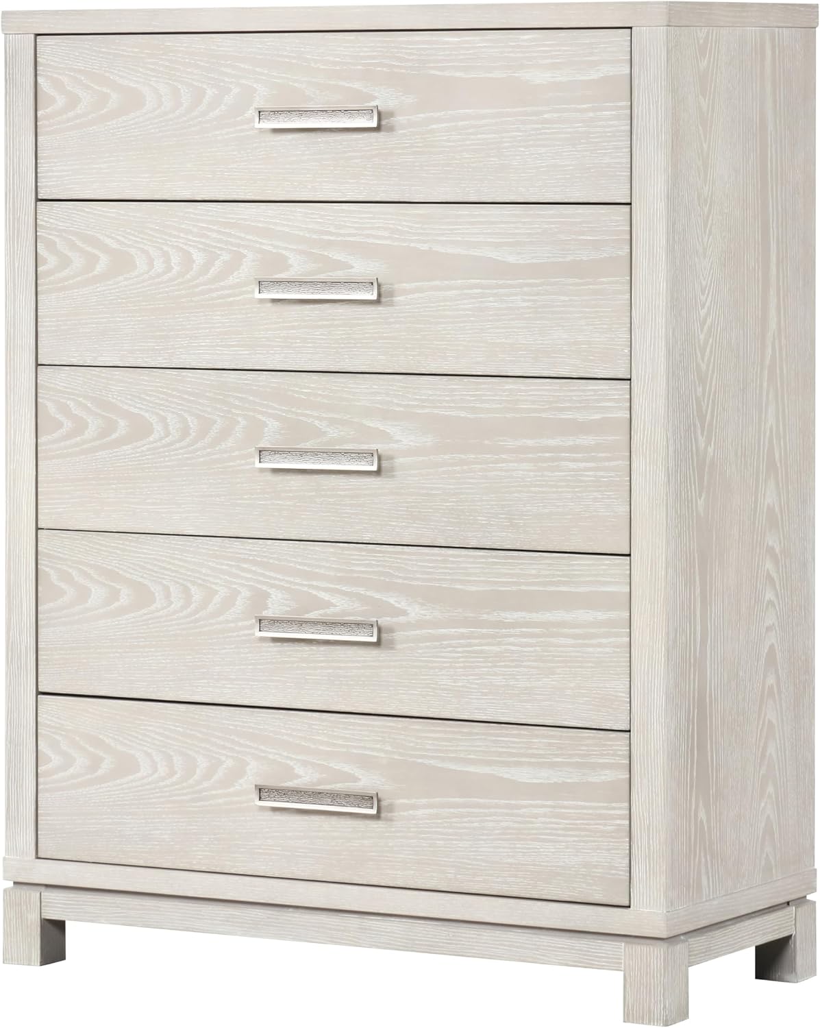Furniture of America Bailer Modern Solid Wood 6-Piece Bedroom Set with LED on Headboard, Stainless Steal Posts and Marble Top on Nightstand, Box Spring Needed, King, Weathered Gray