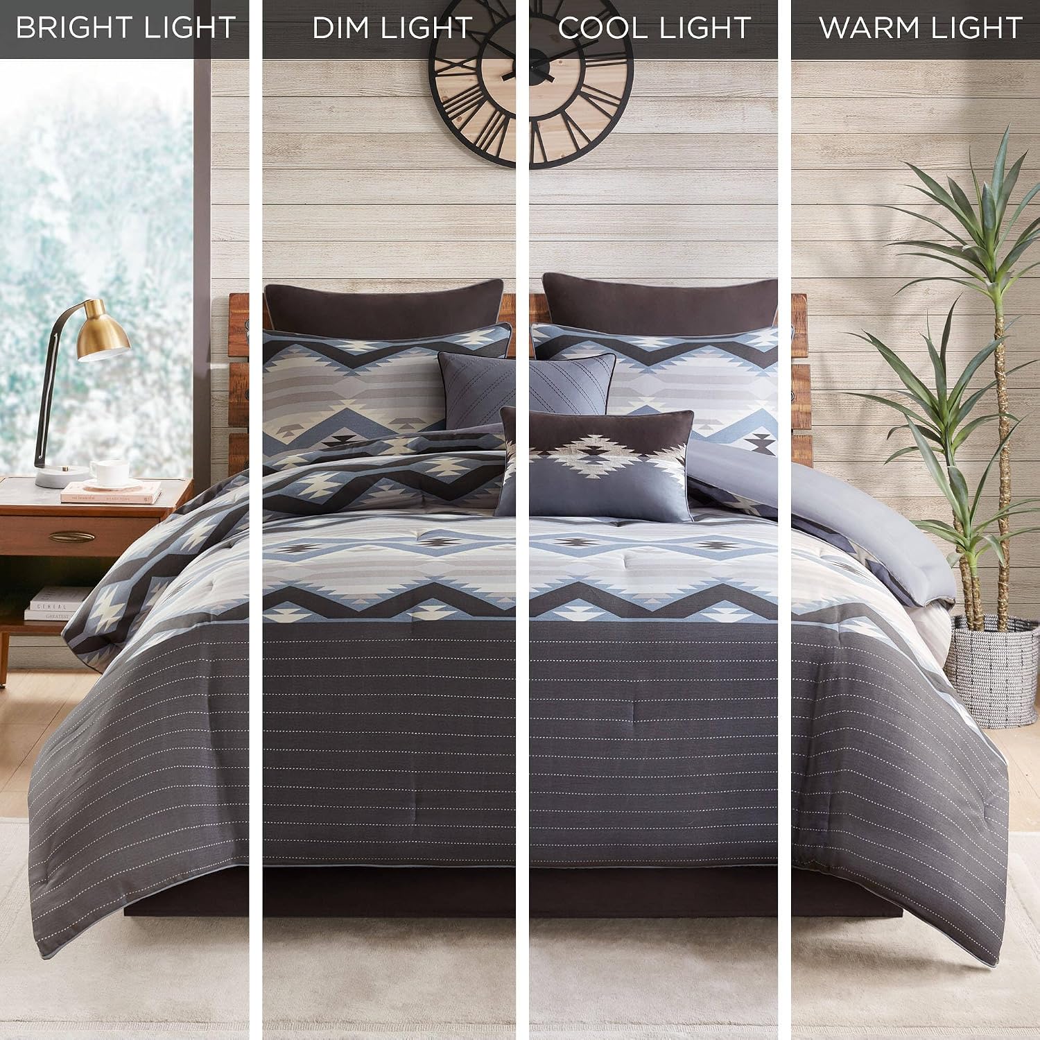 Woolrich Queen Comforter Set, Southwestern Aztec 8 Piece Bedding Set, Oversized All Season Down Alternative Comforter with Shams, Euro Shams, Decorative Pillows & Bedskirt, Rustic Cabin, Blue