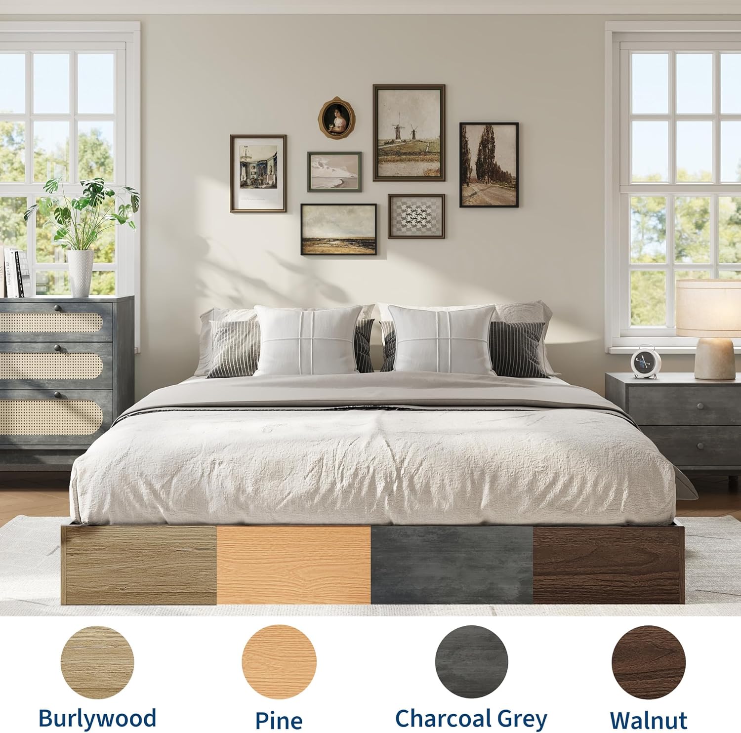 GarveeHome Full Size Wood Platform Bed Frame, Wooden Bed Frame Without Headboard, Wood Slat Support, No Box Spring Needed, Easy Assembly