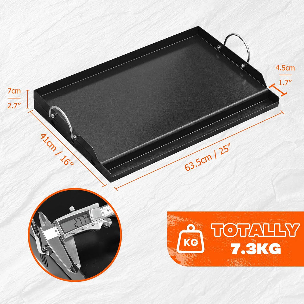 onlyfire Universal BBQ Griddle for Charcoal/Gas Grills, Ceramic Coated Non-Stick Flat Top Griddle with Handles for Outdoor Cooking, 25' x 16'