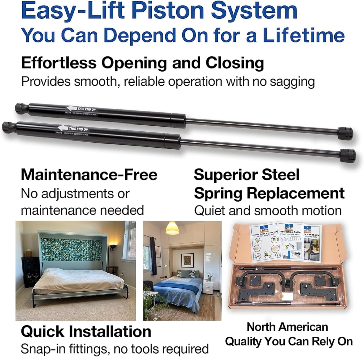 Murphy Bed Full Size DIY Hardware Kit – Horizontal Wall Bed Kit | Full Double Murphy Bed Frame - Made in USA - Easy DIY Full Murphy Bed Hardware Kit - Hide Away Bed - Space Saving Pull Down
