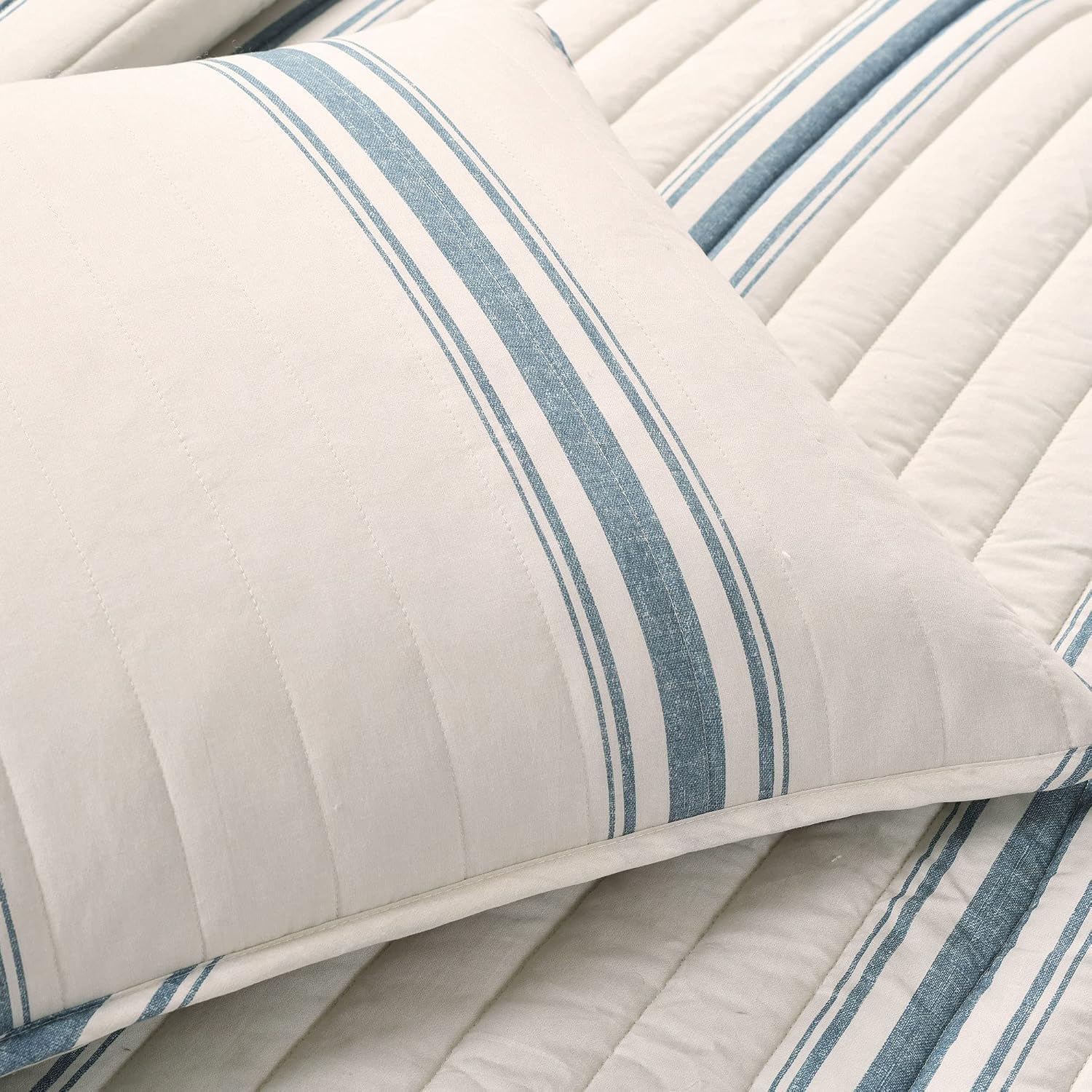 Lush Decor Farmhouse Stripe Reversible Cotton Quilt King Size 3 Piece Set Blue - Farmhouse Bedding Set King Quilt - Striped Bedding