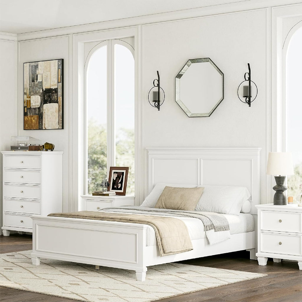 Signature Design by Ashley Fortman Transitional Queen Panel Bed with Tapered Feet, Foundation or Box Spring Needed, White