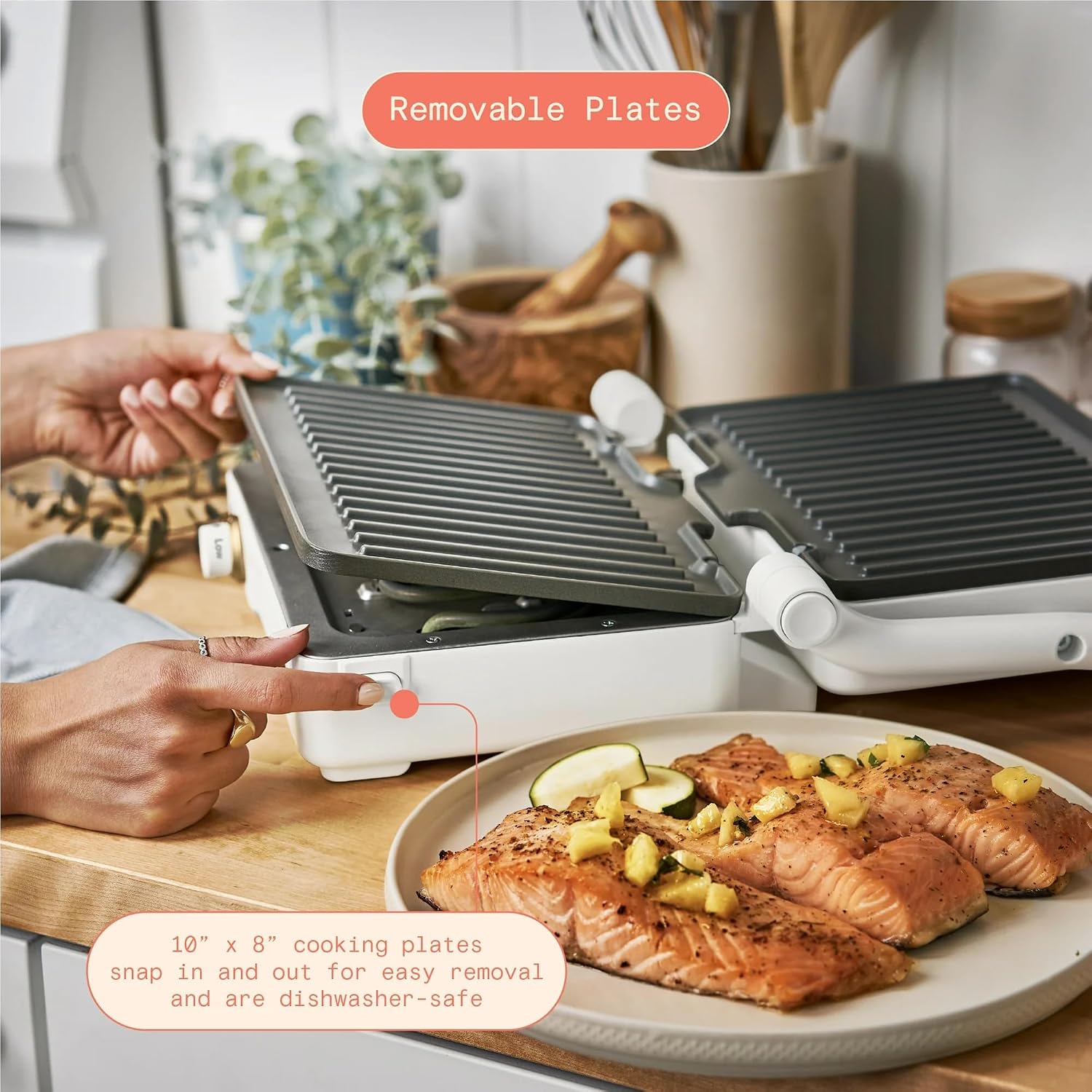 Panini Press Indoor Grill 2-in-1 Electric Contact Grill with Removable Nonstick Plates, 1200W Adjustable Temperature Sandwich Maker (White Icing)