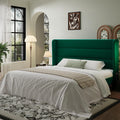 SHA CERLIN King Size Velvet Bed Frame with Wingback Headboard/Upholstered Platform Bed with Wooden Slats/Mattress Foundation/No Box Spring Needed/Easy Assembly/Green