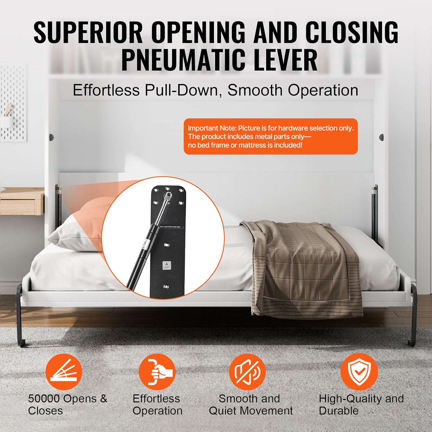 Happybuy Murphy Bed Kit, Full Size, Deluxe DIY Wall Bed Mechanical Hardware Kit, Pneumatic Lever Heavy Duty Bed Frame Support, Folding Cabinet Wall Bed Space Saving Design for Guestroom