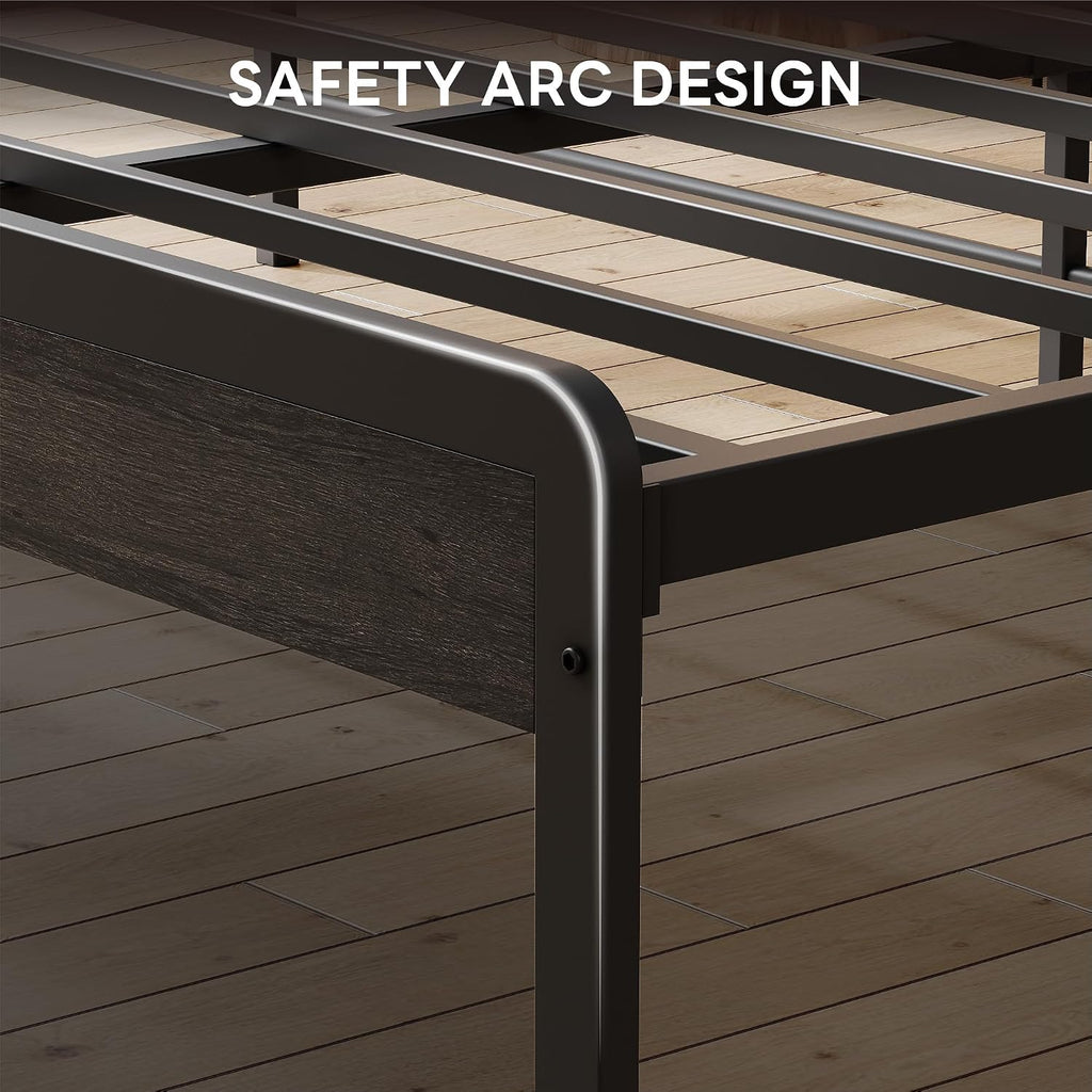 LIKIMIO Full Bed Frame with Headboard, Dark Wood Camas Full with Strong Supports, Sturdy, Noise-Free, No Box Spring Needed, Charcoal Grey