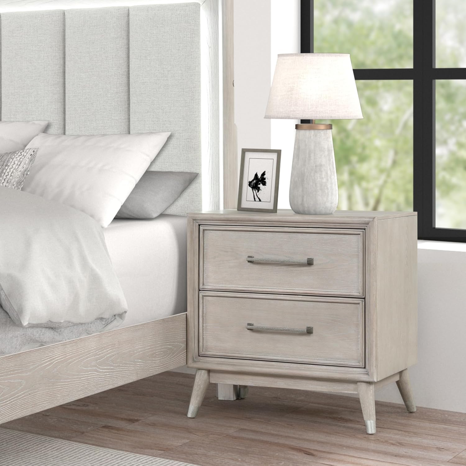 Roundhill Furniture Seluna 3-Piece Bedroom Set with Touch LED Lighting, Gray Oak Finish, Queen
