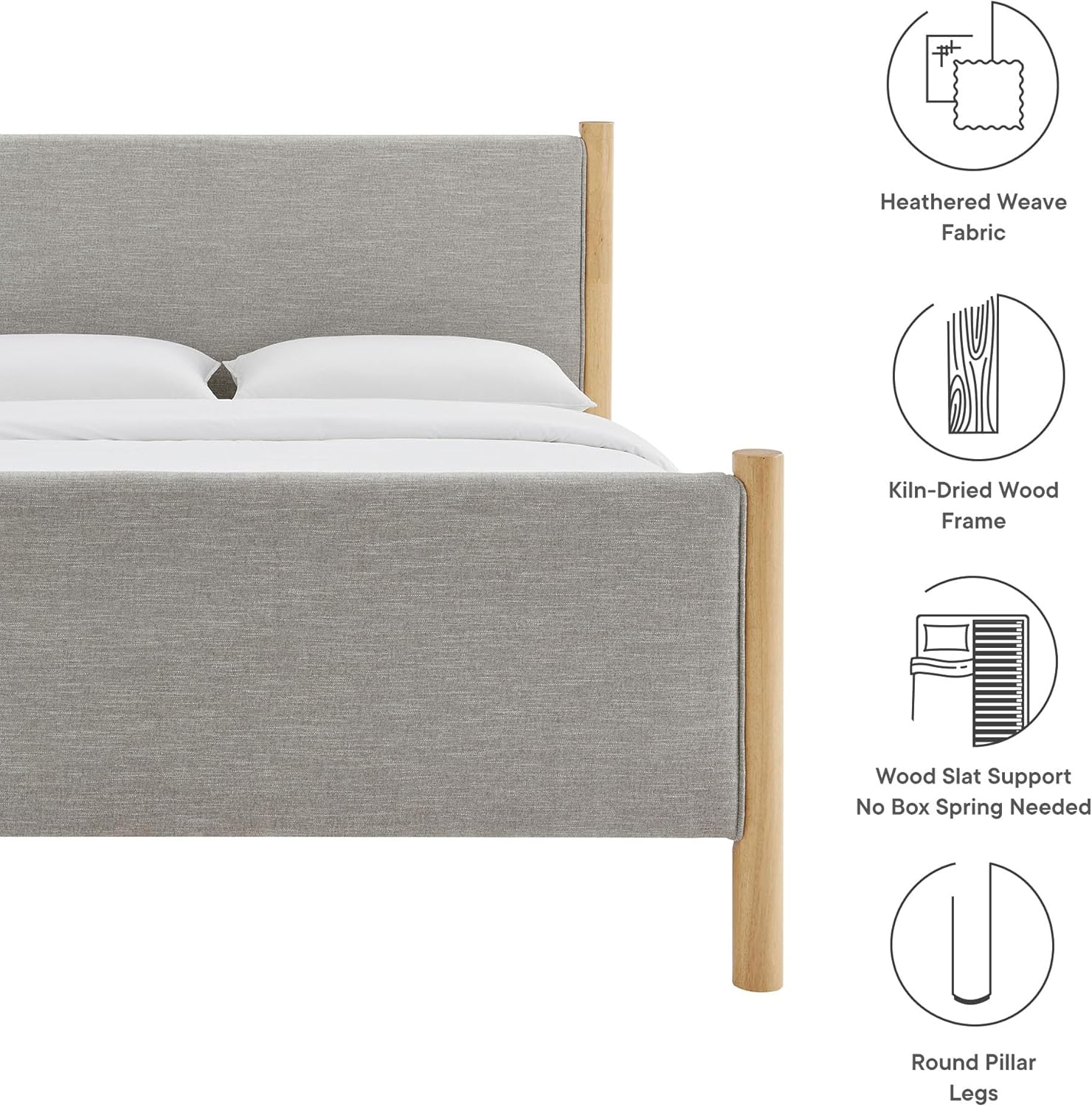 Modway Maven Full Bed Frame in Wheat Oak with Upholstered Fabric Headboard and Footboard – Wood Full Platform Bed Frame – No Box Spring Needed