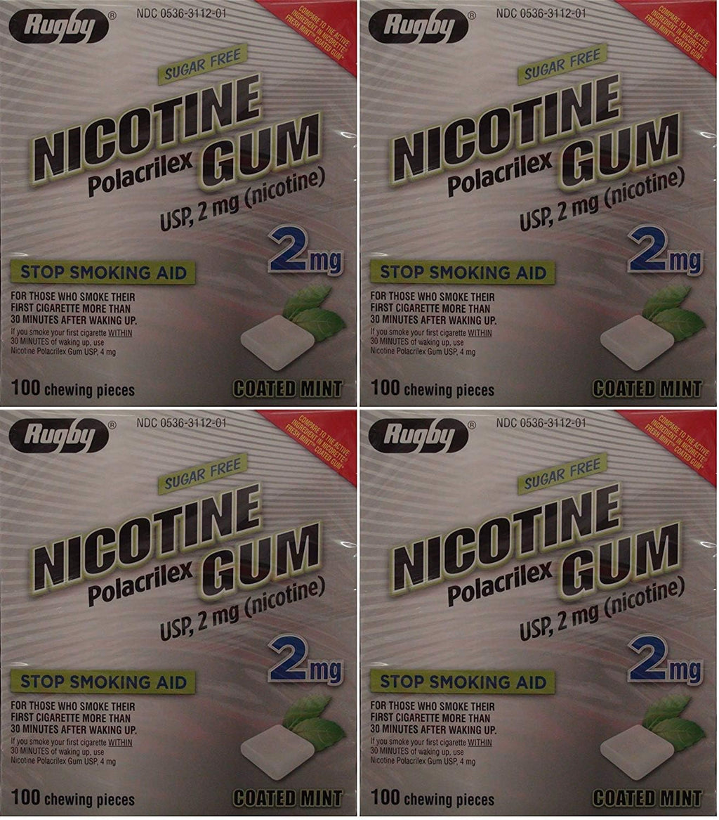 Nicotine Gum 2mg Sugar Free Coated Mint Generic for Nicorette 100 Pieces per Box Pack of 4 Total 400 Pieces