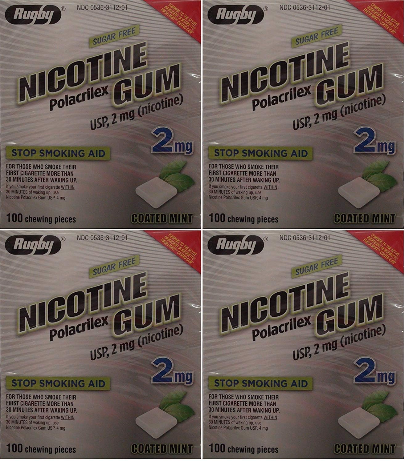 Nicotine Gum 2mg Sugar Free Coated Mint Generic for Nicorette 100 Pieces per Box Pack of 4 Total 400 Pieces