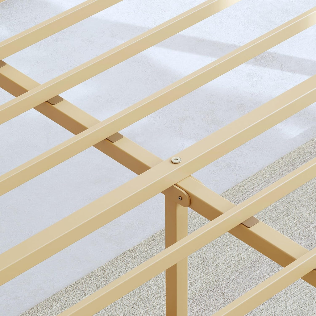 BOSRII 14in High Solid Bamboo Wood Platform Twin XL Bed Frame with Headboard, Reinforced Heavy Duty Metal Slats, Noise Free, No Box Spring Needed, Easy Assembly