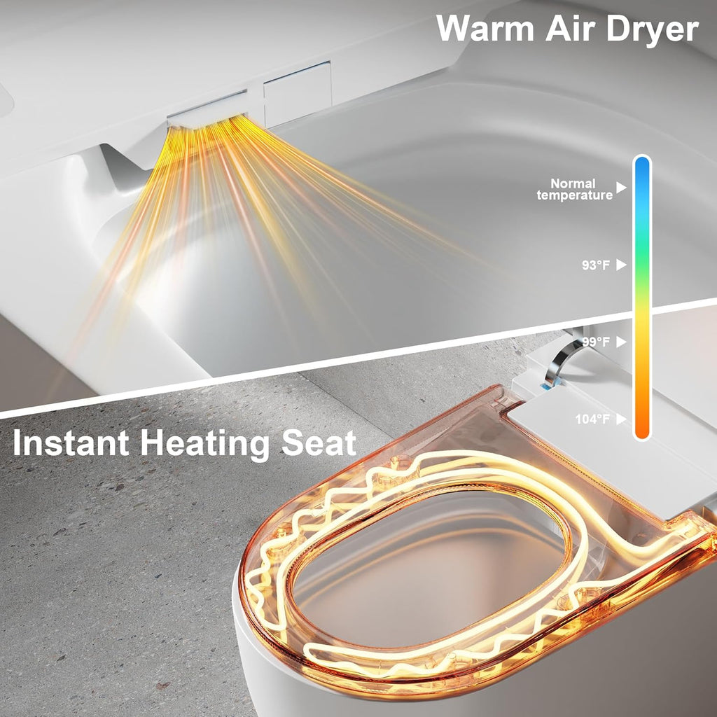 Smart Toilet with Bidet Built in One Piece Bidet Toilet with Heated Seat & Dual Auto Flush/Lid&Seat, Foot Sensor, Warm Water Wash&Dry, Modern Electric Tankless Toilet for Bathroom - Pre-Wetting
