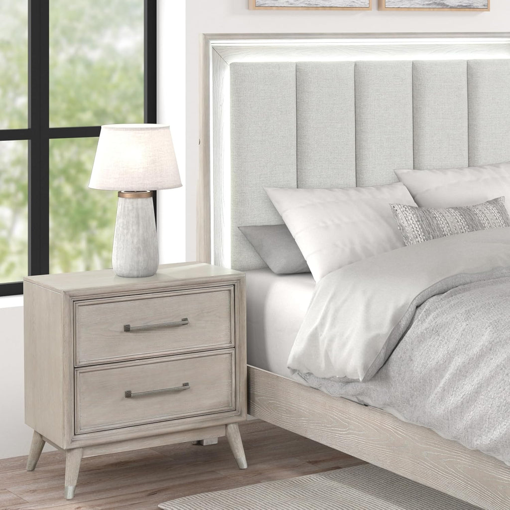 Roundhill Furniture Seluna 3-Piece Bedroom Set with Touch LED Lighting, Gray Oak Finish, King