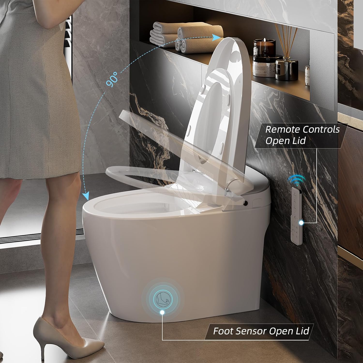 HAWKROWN Smart Toilet with Pump Assisted Flush, Foot Sensor Operation, Heated Bidet Seat, Warm Water, Dryer, Digital Display, Night Light, Tankless Toilet with Cleaning Foam Dispenser