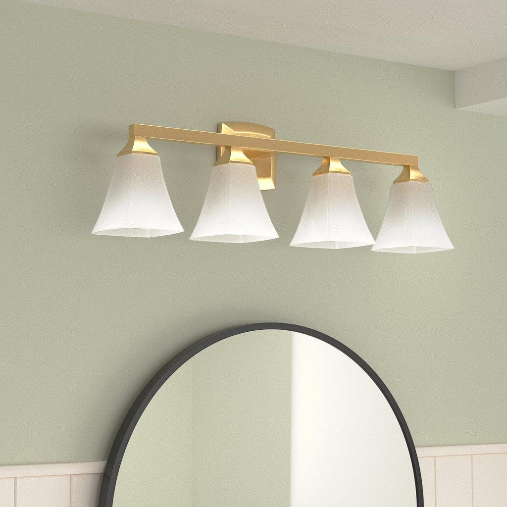 Moen Voss Brushed Gold 4-Light Dual-Mount Bath Bathroom Vanity Fixture with Frosted Glass, YB5164BG