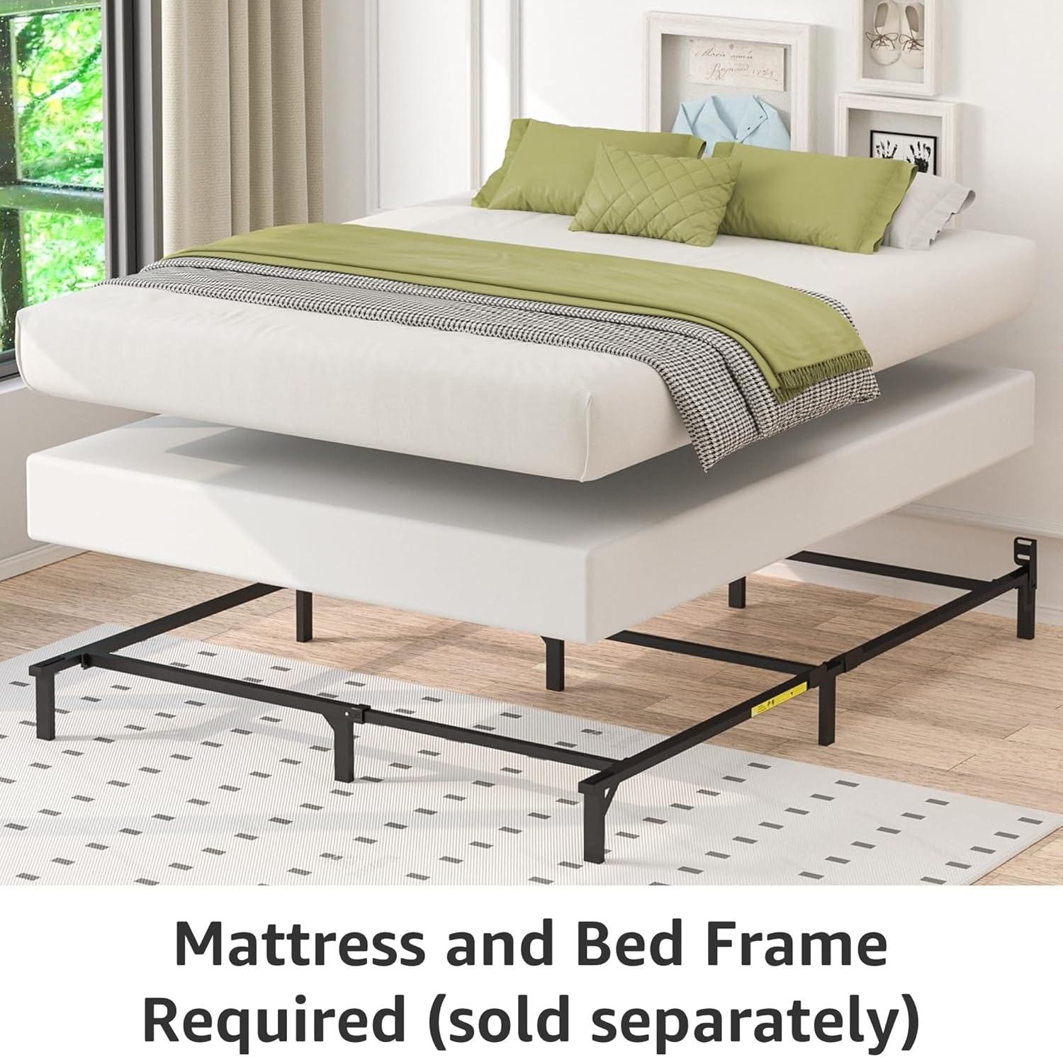 Amazon Basics Smart Box Spring Bed Base, 5-Inch Low Profile Height Mattress Foundation, Sturdy Durable Steel Support, Tool-Free Easy Assembly, Queen, 79' x 59.5' x 5', White