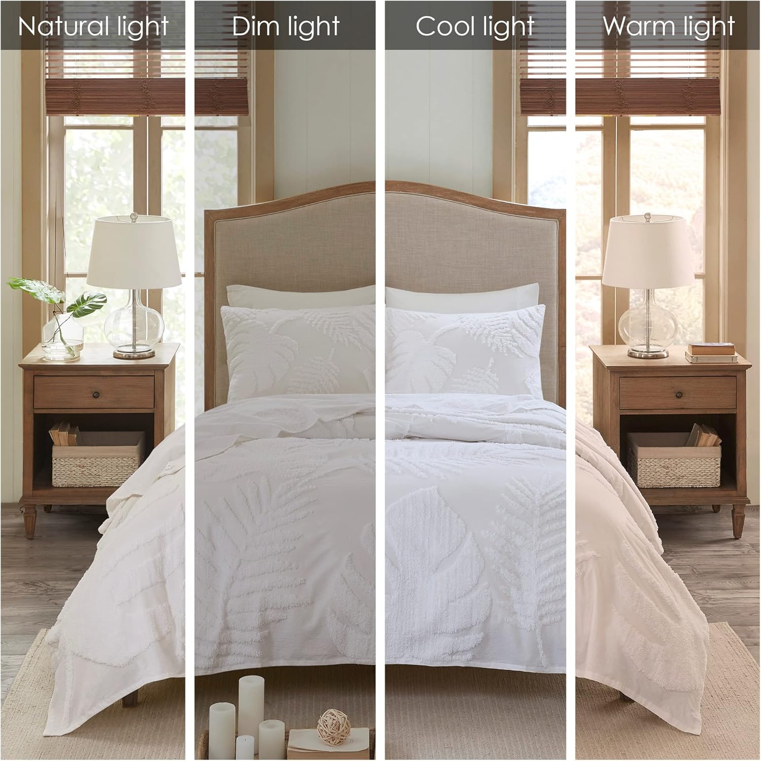 Madison Park Tufted Chenille Cotton Comforter, All Season Bedding Set, Matching Shams, Bahari, Coastal Palm Leaf Off White King/Cal King(104'x92') 3 Piece